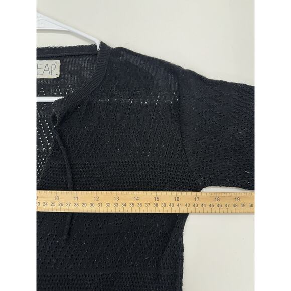 Leap Womens Cover Up Size 10 Black Open Knit Long Sleeve Side Slits Vintage - Picture 9 of 12